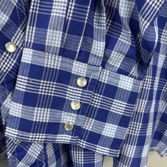 Wrangler western button Long sleeve men’s shirt XXL Blue pearl snap pocket Cuff - Picture 8 of 11